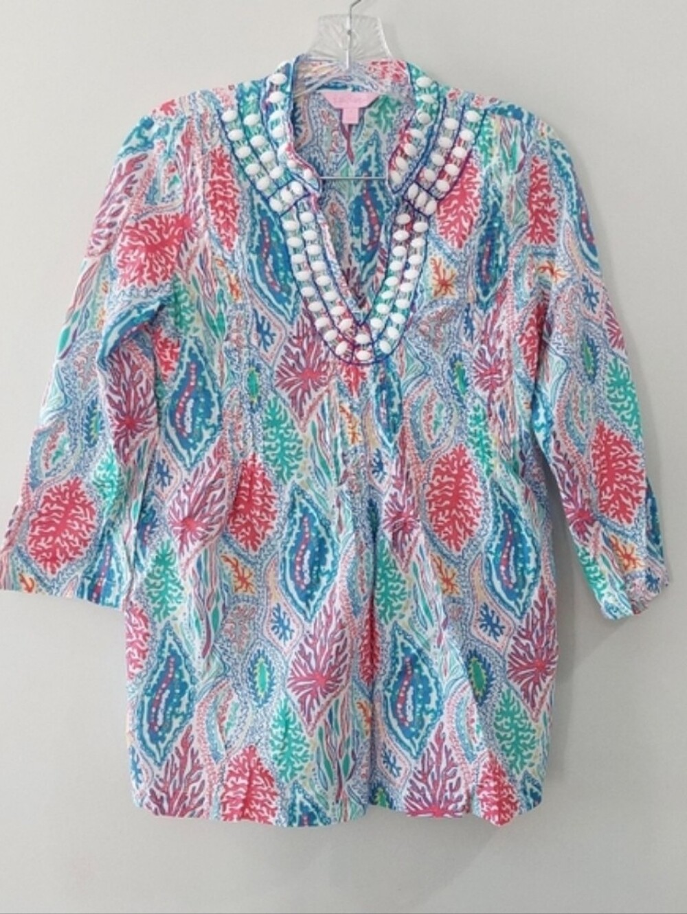 Lilly Pulitzer Sarasota Tunic blouse Small Let Minnow White Blue Red